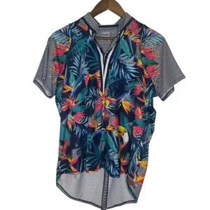 Lucky in Love Tropical Tennis Shirt Top S Athletic Floral Mesh Activewear